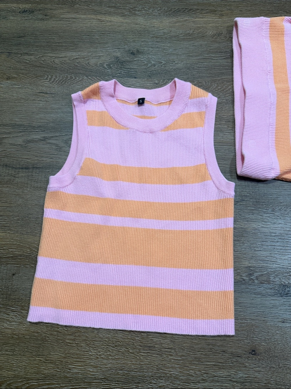 Arach & Cloz Striped Pink and Orange Knit Midi Skirt and Summer Tank Top - Picture 6 of 8